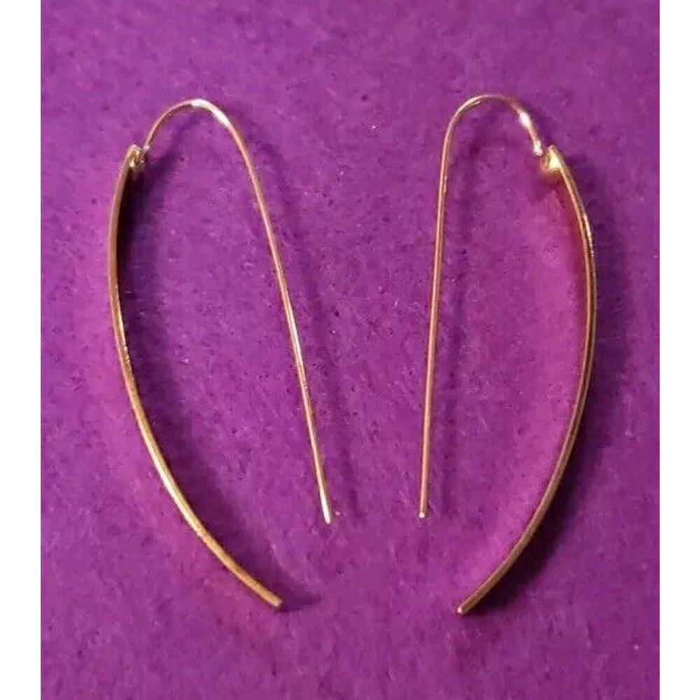 Long Dangle Threader Earrings Curved Bar Shiny Yellow Gold Tone Pierced New